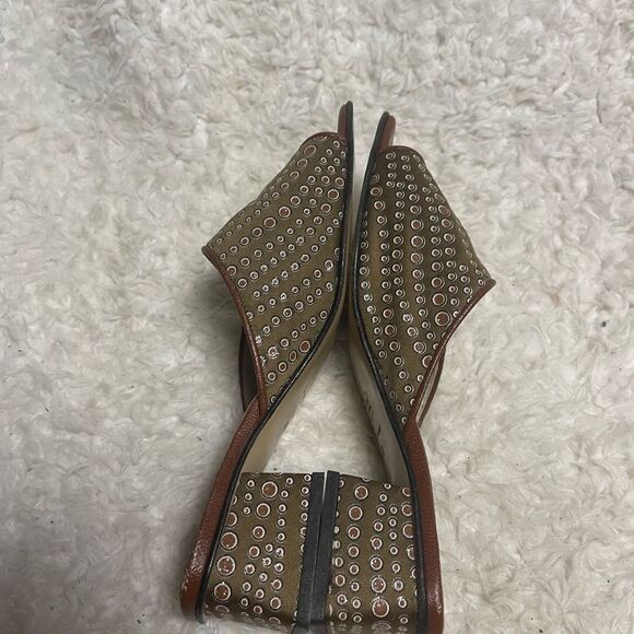 Palmieri fabric Brown & glittery dots prints leather lining Slide Sandals EUR 40 - Picture 5 of 9